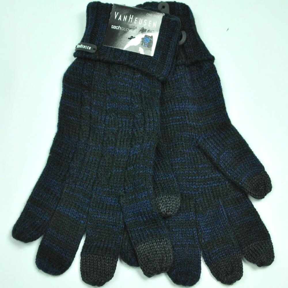 Ladies Navy Cable Tech Knit Gloves ONE SIZE